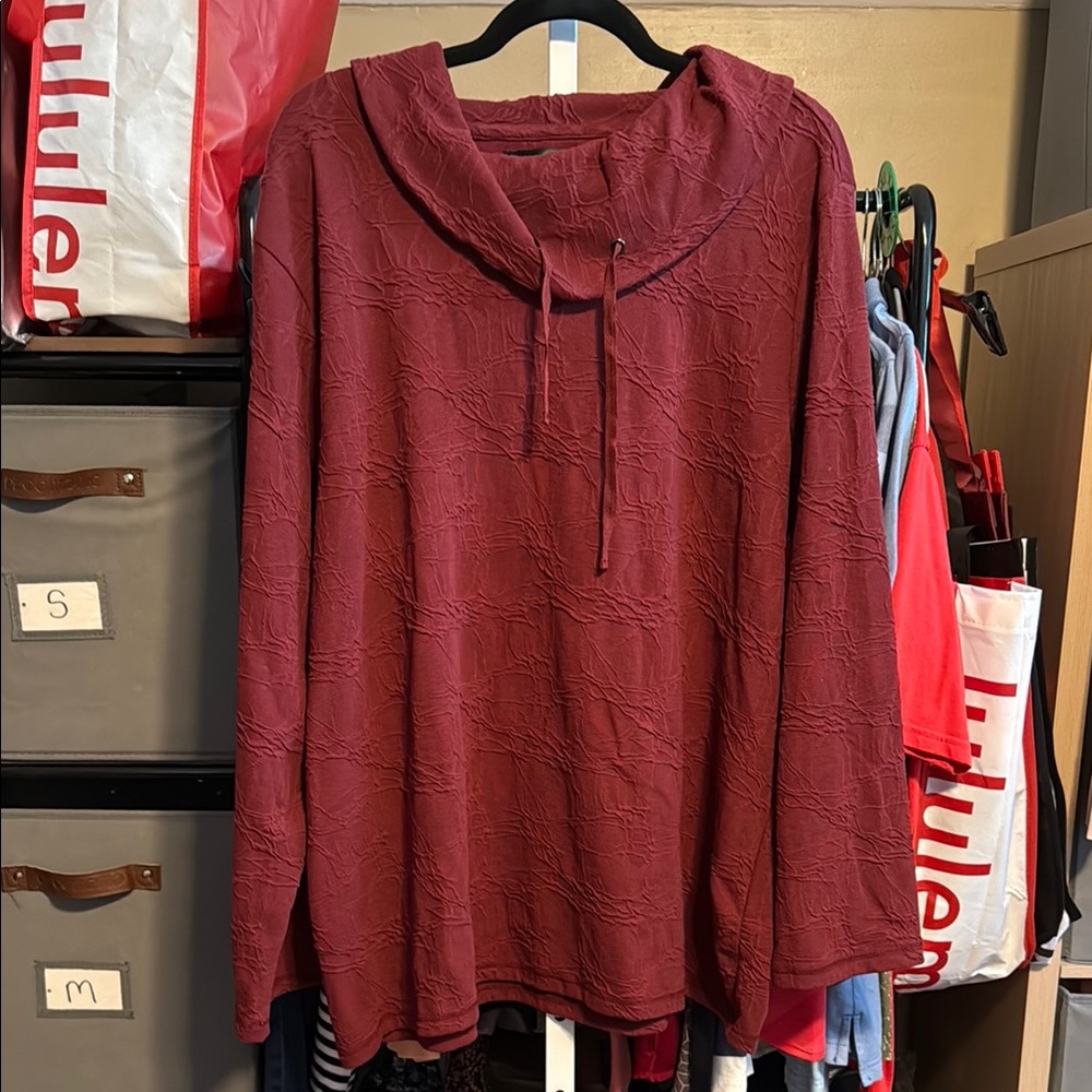 NWT Thomas & Olivia Textured Stretch Cowl Neck Sweatshirt Sz 1X Cabernet